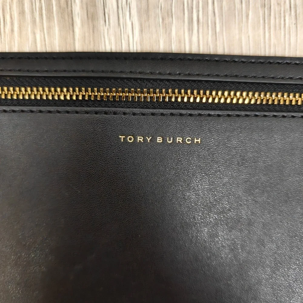 Tory Burch Womens Pouch Insert OS Black Leather Gold Zipper Minimalist Chic
